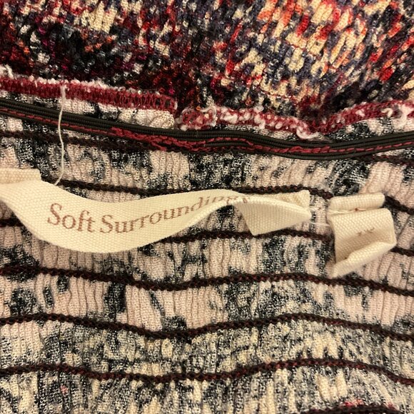 Soft Surroundings Smocked Dress 1X Maroon Cream Blue Mandala Print Short Sleeve - Picture 16 of 16